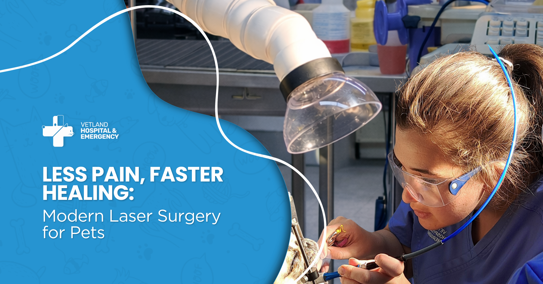 Veterinarian performing modern CO₂ laser surgery for pets, offering less pain, reduced inflammation, and faster healing compared to traditional pet surgery methods.